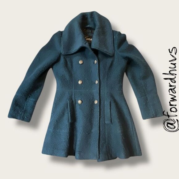 Guess Wool Blend Teal Colored Pea Coat Size Large - Picture 1 of 13